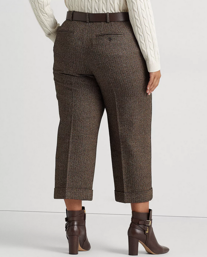 LAUREN RALPH LAUREN Herringbone Wide-Leg Cropped Pants