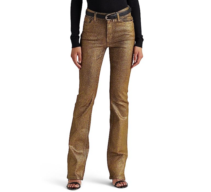 LAUREN RALPH LAUREN Metallic High-Rise Boot-Leg Jeans
