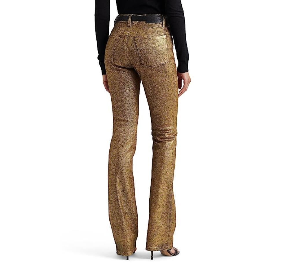 LAUREN RALPH LAUREN Metallic High-Rise Boot-Leg Jeans