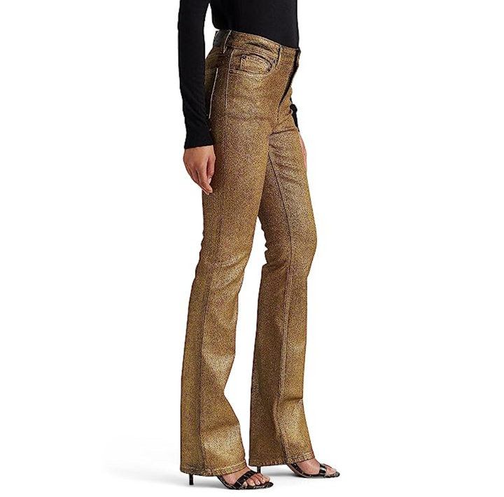 LAUREN RALPH LAUREN Metallic High-Rise Boot-Leg Jeans