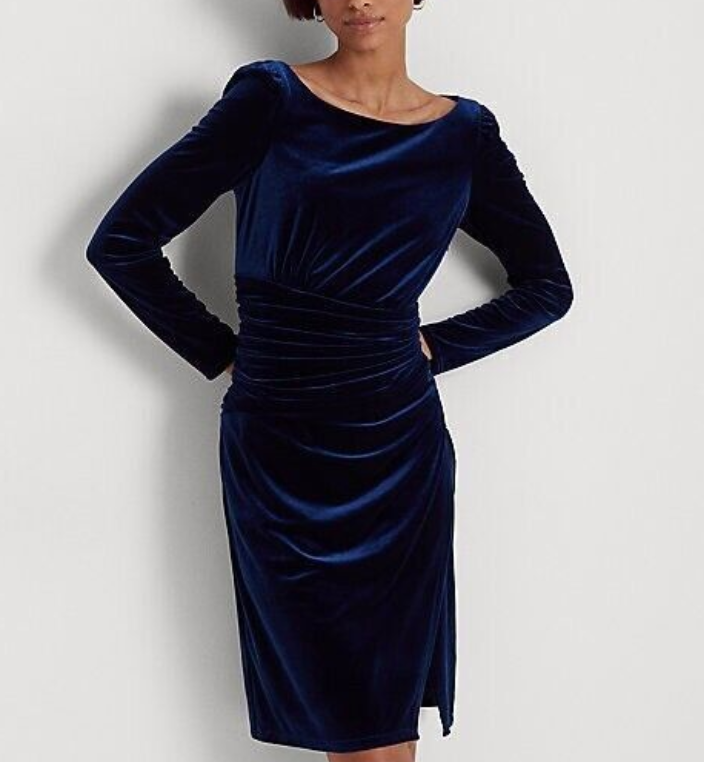 RALPH LAUREN Velvet Puff-Sleeve Cocktail Dress