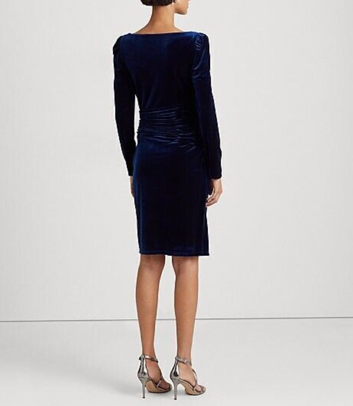 RALPH LAUREN Velvet Puff-Sleeve Cocktail Dress