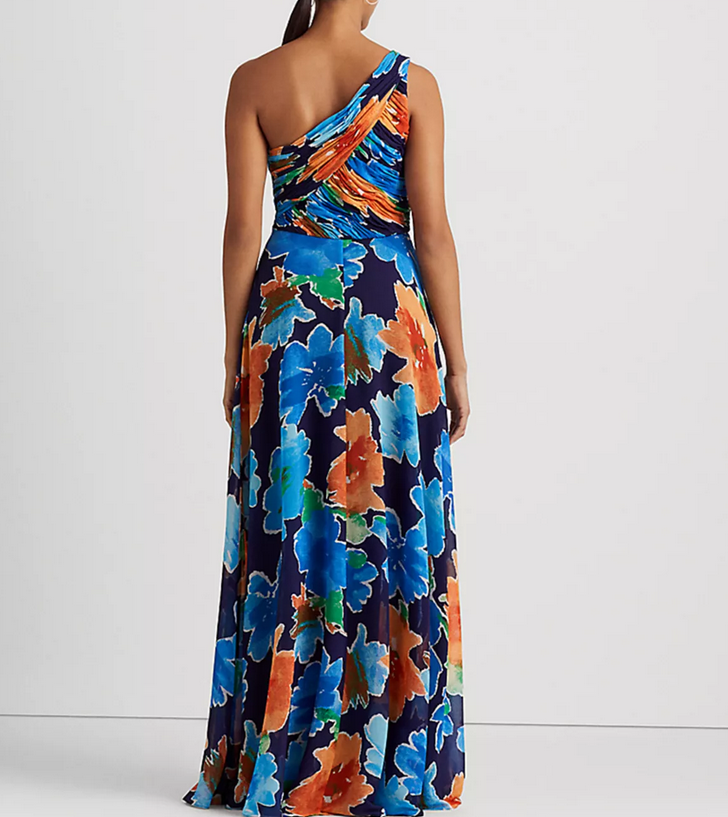 RALPH LAUREN Floral Georgette One-Shoulder Gown