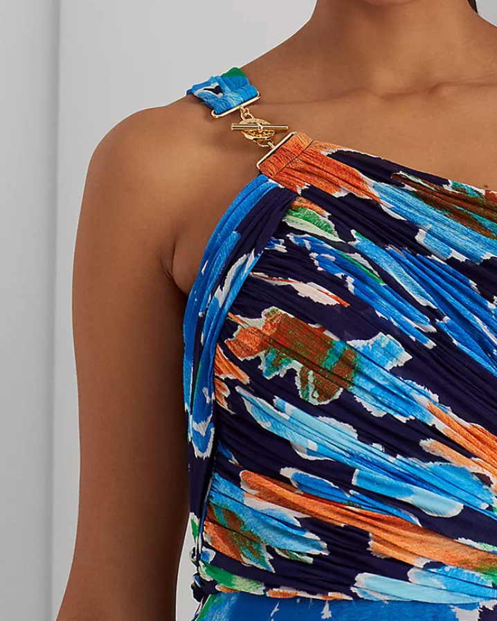 RALPH LAUREN Floral Georgette One-Shoulder Gown