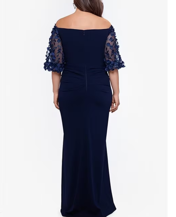 XSCAPE Petite Off-The-Shoulder Balloon-Sleeve Mermaid Gown