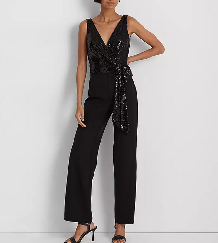Lauren Ralph Lauren Sequined Crepe Sleeveless Jumpsuit