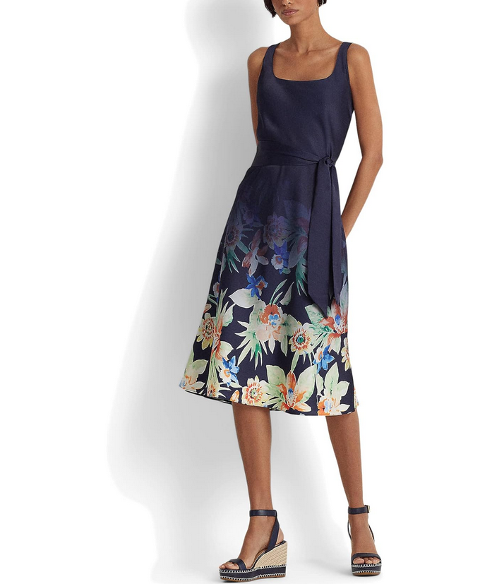 RALPH LAUREN Floral Belted Charmeuse Dress