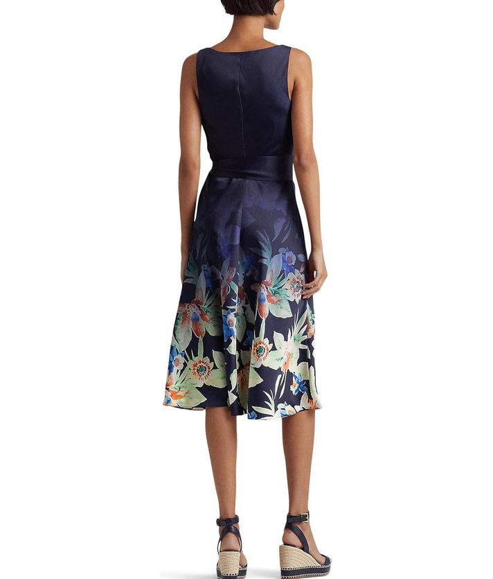 RALPH LAUREN Floral Belted Charmeuse Dress