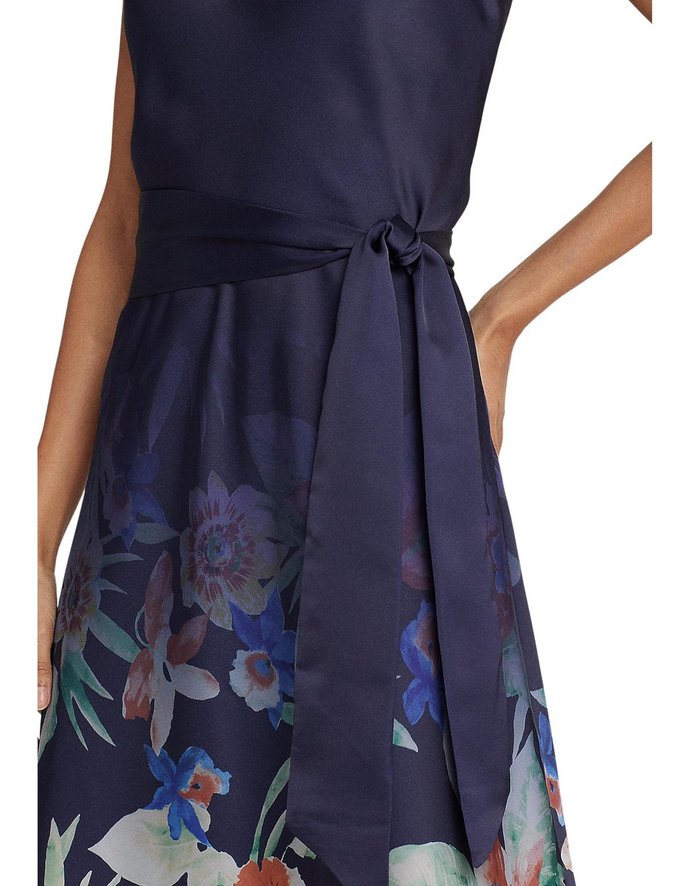 RALPH LAUREN Floral Belted Charmeuse Dress