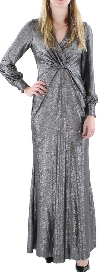 RALPH LAUREN Metallic Surplice Evening Dress