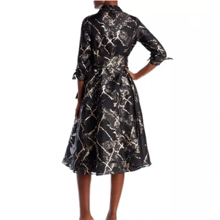 Teri Jon by Rickie Freeman Metallic Burnout Jacquard Shirt Dress