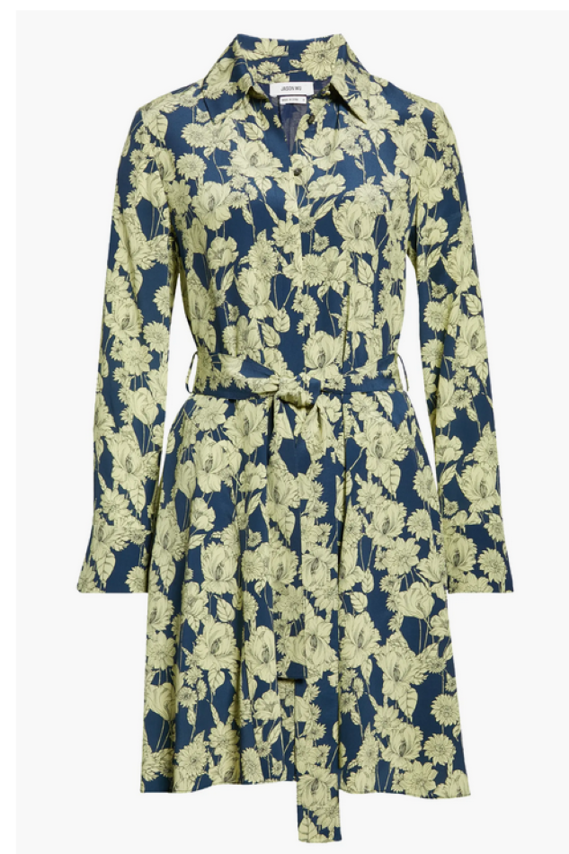 Jason Wu Collection Floral Long Sleeve Silk Shirtdress