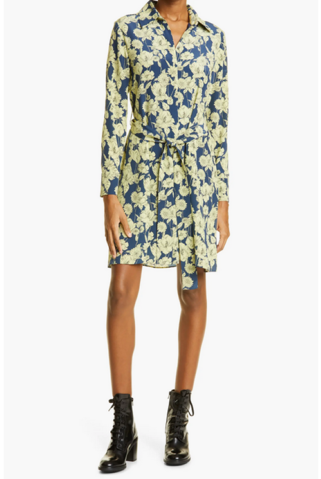 Jason Wu Collection Floral Long Sleeve Silk Shirtdress