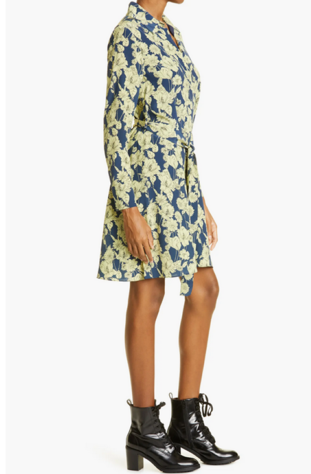 Jason Wu Collection Floral Long Sleeve Silk Shirtdress