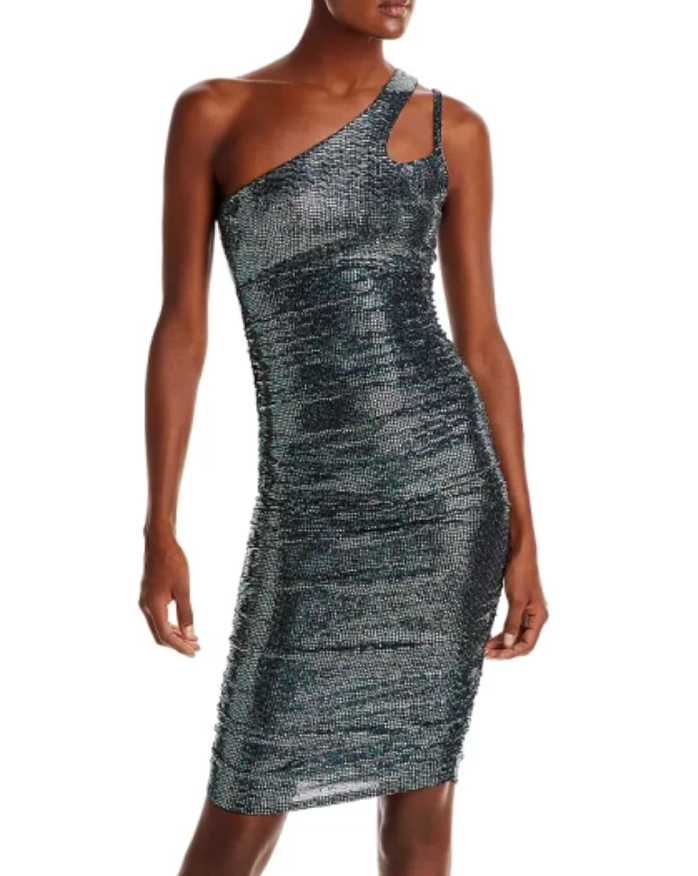 AQUA Sparkle One Shoulder Sheath Dress