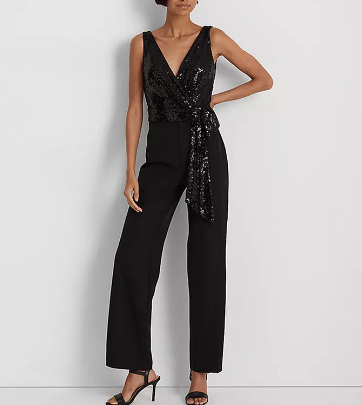 Lauren Ralph Lauren Sequined Crepe Sleeveless Jumpsuit