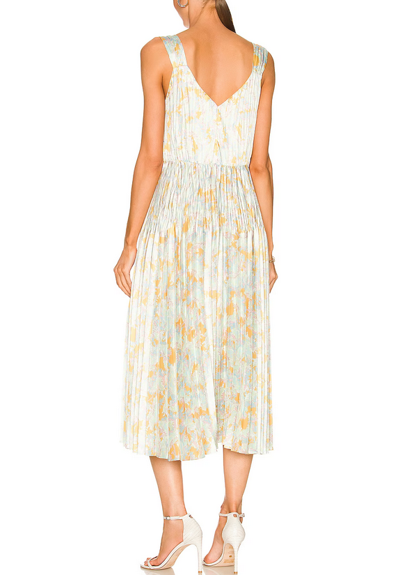 Vince Lotus Pleated V Neck Dress