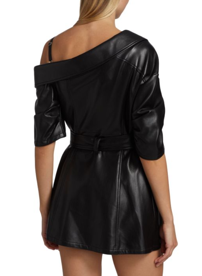 CINQ À SEPT Katie One-shoulder Belted Faux Leather Minidress