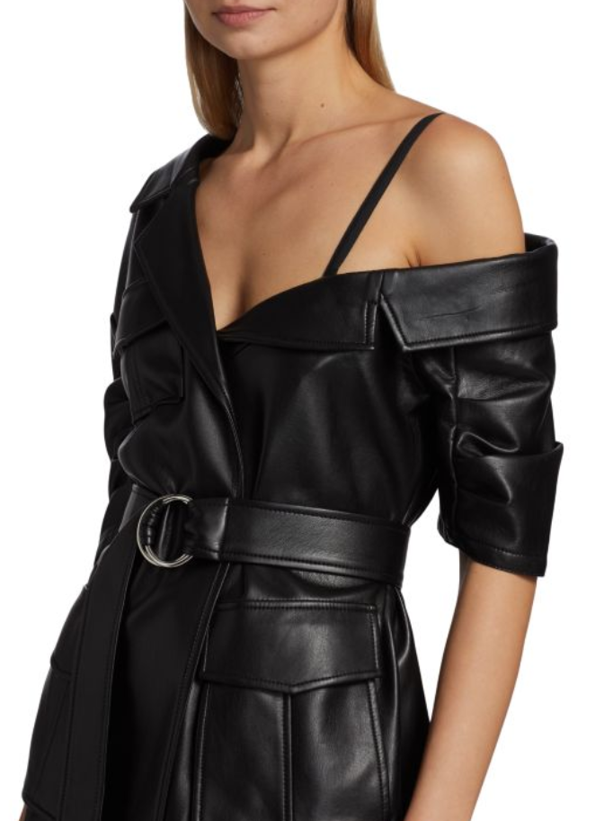 CINQ À SEPT Katie One-shoulder Belted Faux Leather Minidress