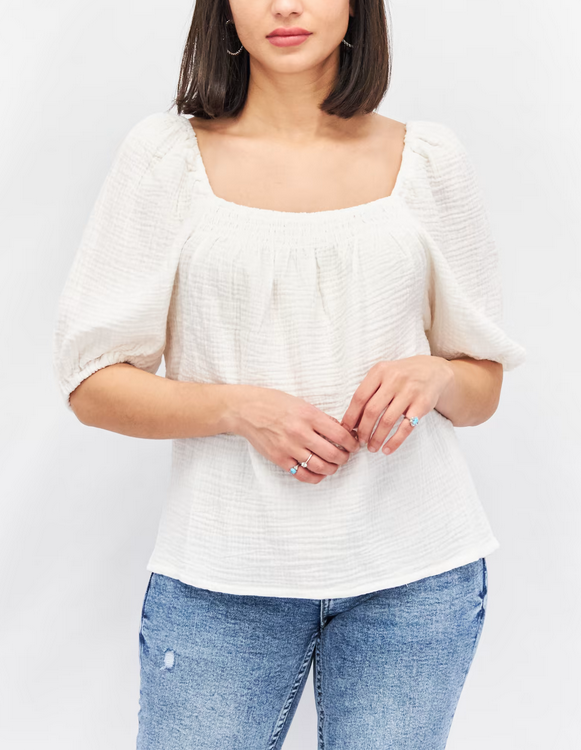 Sanctuary Square Neck Short Sleeve Textured Blouse Top