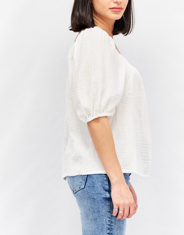 Sanctuary Square Neck Short Sleeve Textured Blouse Top