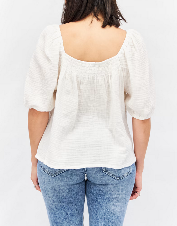 Sanctuary Square Neck Short Sleeve Textured Blouse Top