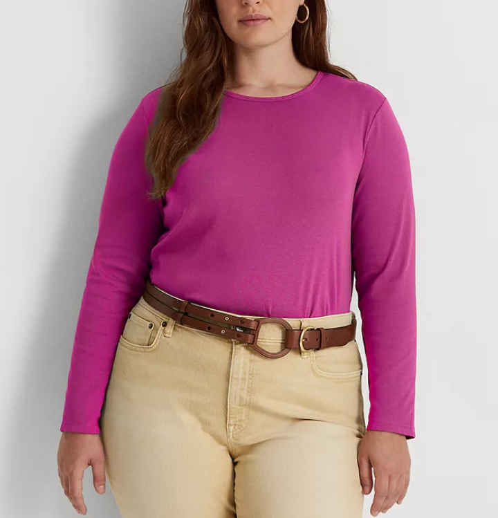 Lauren Ralph Long Sleeve Cotton-Blend Crewneck Top