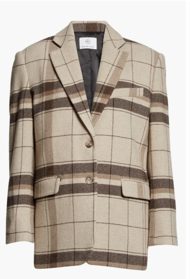 Anine Bing Quinn Plaid Blazer