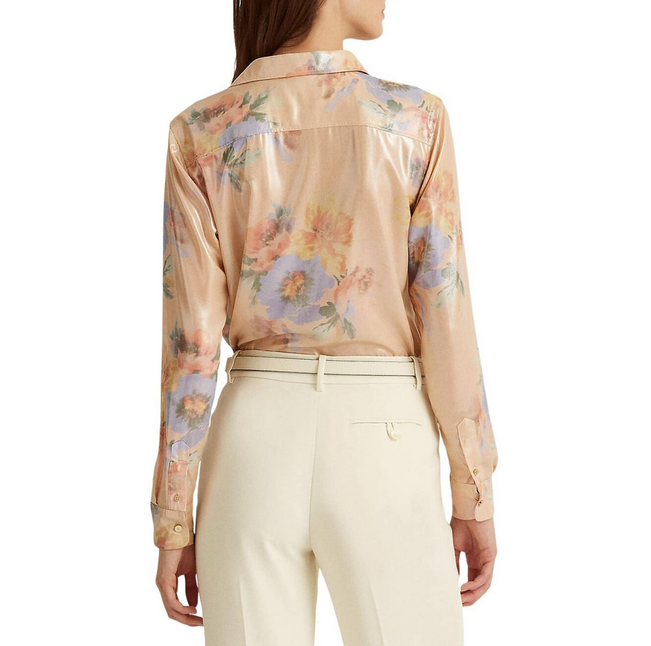 LAUREN RALPH LAUREN Petite Metallic Sheen Floral Buttoned Top