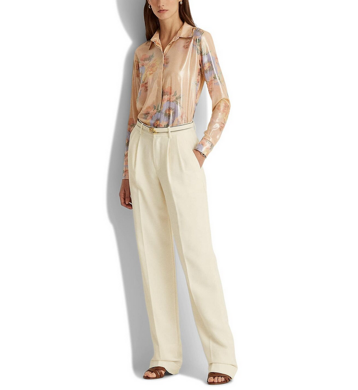 LAUREN RALPH LAUREN Petite Metallic Sheen Floral Buttoned Top
