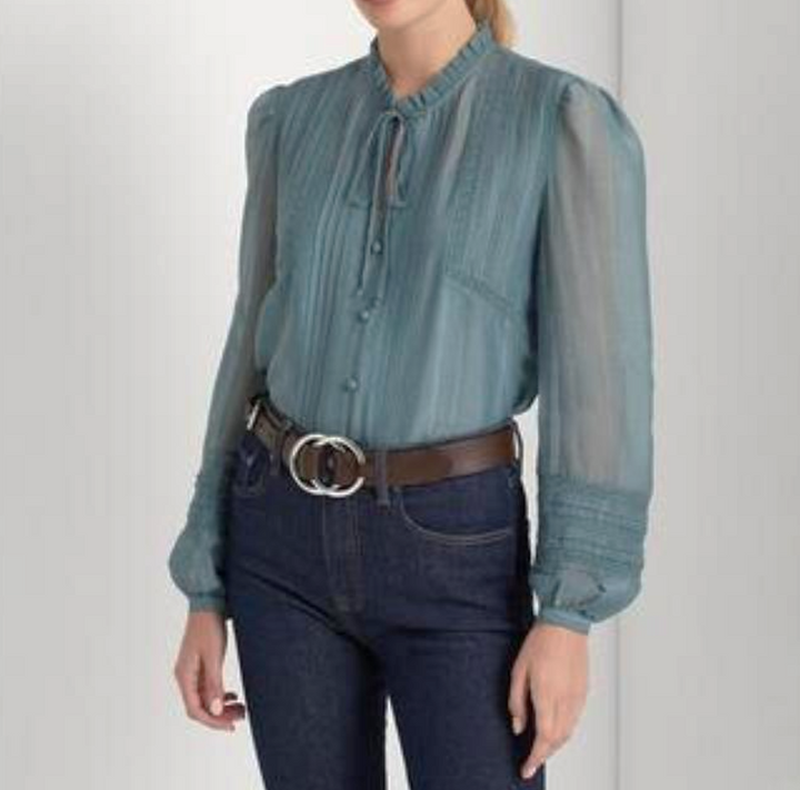 LAUREN RALPH LAUREN Tie-Neck Crinkle Jacquard Blouse