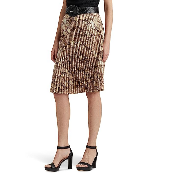 LAUREN RALPH LAUREN Petite Snakeskin Print Pleated Charmeuse Skirt
