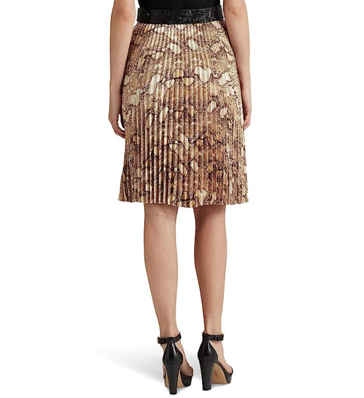 LAUREN RALPH LAUREN Petite Snakeskin Print Pleated Charmeuse Skirt