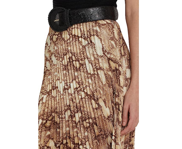 LAUREN RALPH LAUREN Petite Snakeskin Print Pleated Charmeuse Skirt