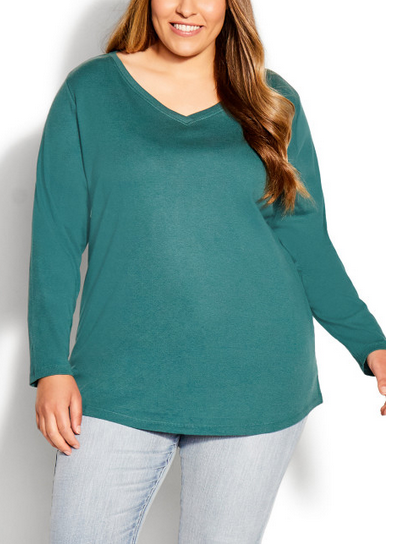 AVENUE V Neck Essential Long Sleeve Tee