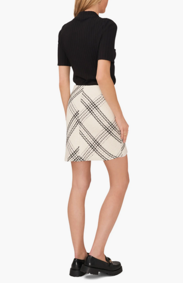 Vince Camuto Textured Plaid Side-Zip Mini Skirt