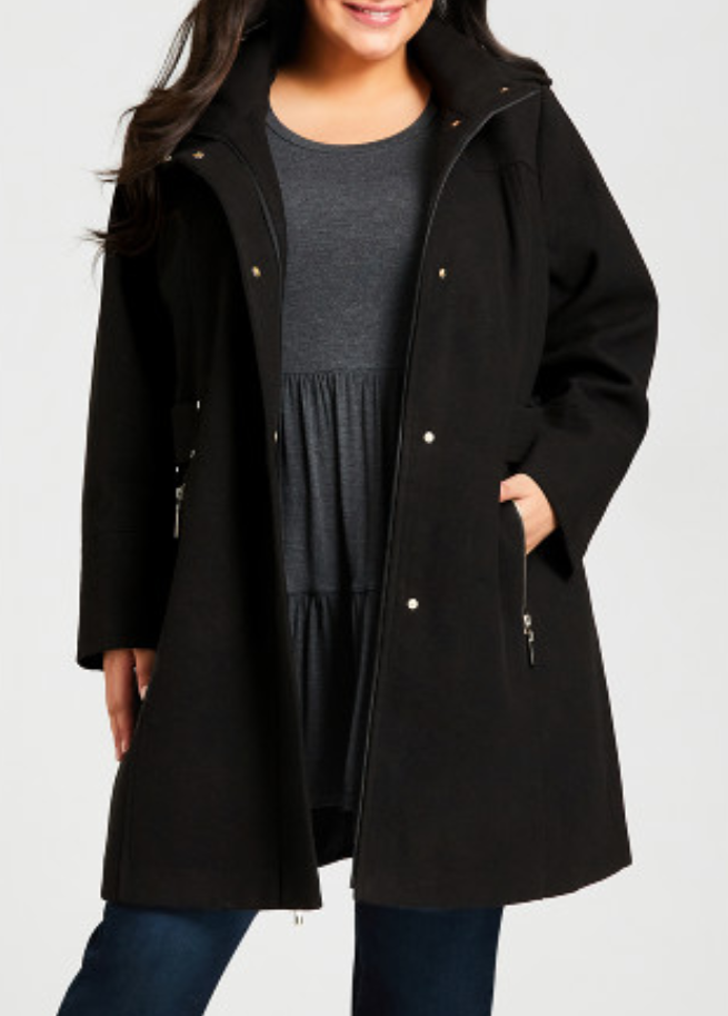 AVENUE Plus Size Faux Wool Plain Coat