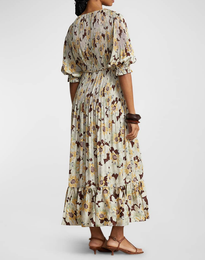 POLO RALPH LAUREN Micro Pleated Floral Satin Dress