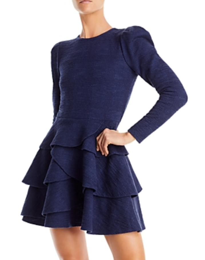 AQUA Puff Sleeve Ruffle Bottom Dress
