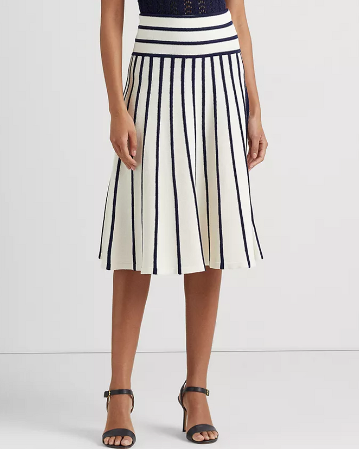 LAUREN RALPH LAUREN Petite Striped Knit Midi Skirt