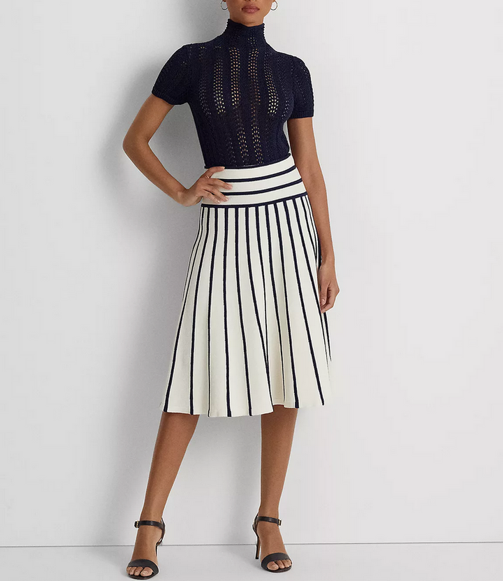 LAUREN RALPH LAUREN Petite Striped Knit Midi Skirt