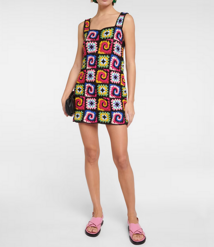 STAUD Psychedelic Cotton Crochet Dress