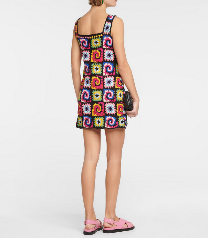 STAUD Psychedelic Cotton Crochet Dress