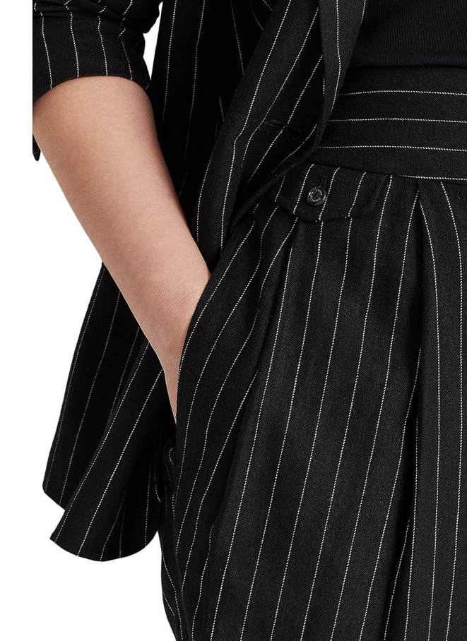 LAUREN RALPH LAUREN Plus Size Pinstripe Pleated Linen-Blend Shorts