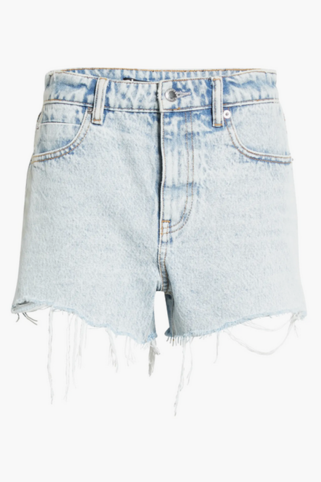 ALEXANDERWANG Embellished Logo Waist Strap Cutoff Denim Shorts