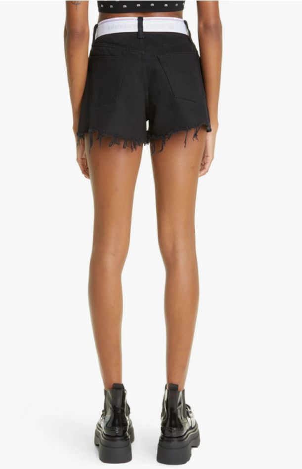 ALEXANDERWANG Logo Webbing High Rise Denim Shorts