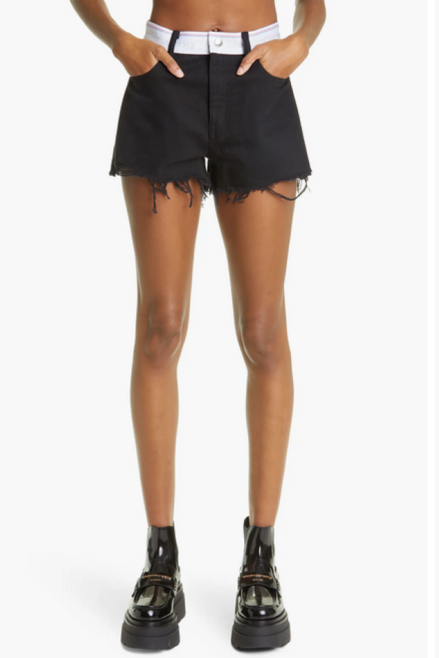 ALEXANDERWANG Logo Webbing High Rise Denim Shorts