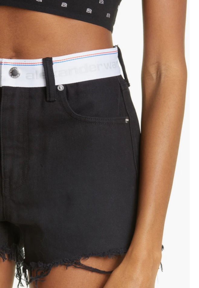 ALEXANDERWANG Logo Webbing High Rise Denim Shorts