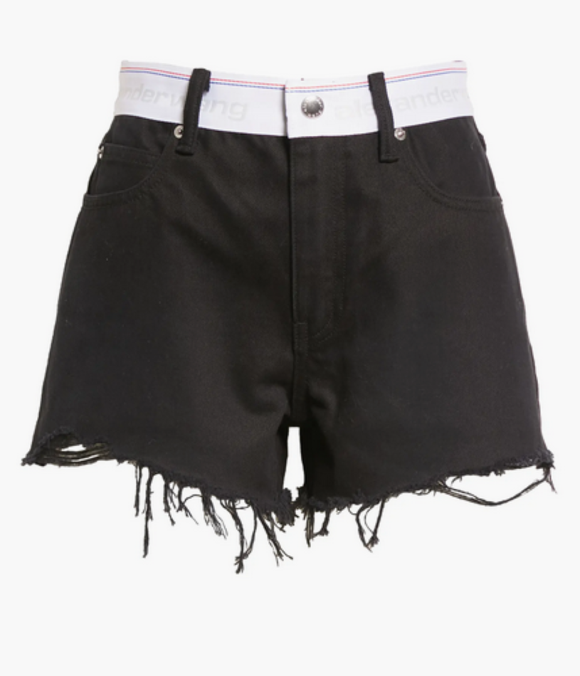 ALEXANDERWANG Logo Webbing High Rise Denim Shorts