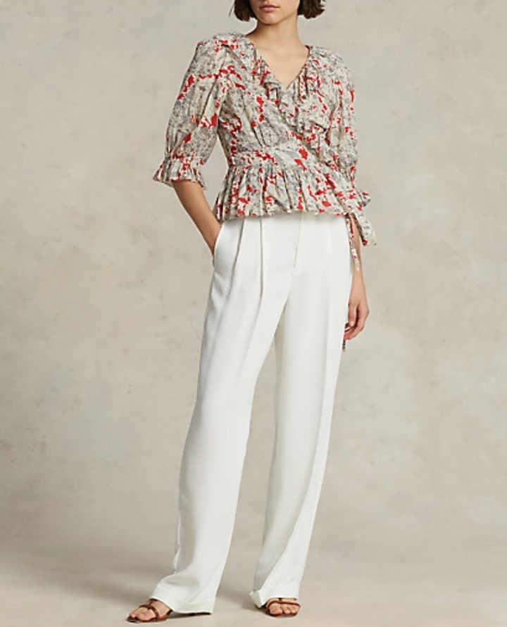 POLO RALPH LAUREN Ruffled Floral Cotton Wrap Top